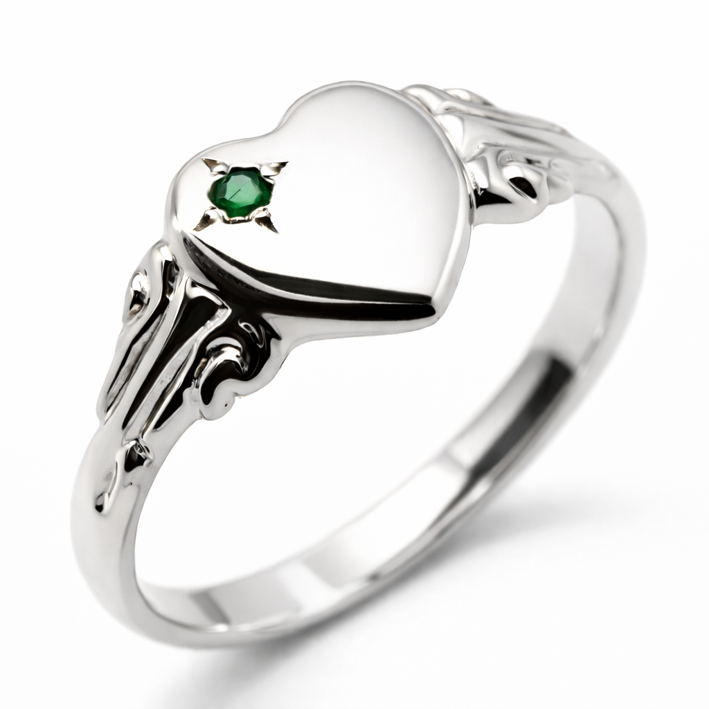 Genuine Sterling Silver 925 Heart Signet Ring Choose Your Size And Gemstone