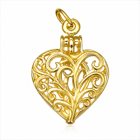 Genuine 9ct 9k 375 Yellow or Rose Gold Filigree Heart Locket Pendant