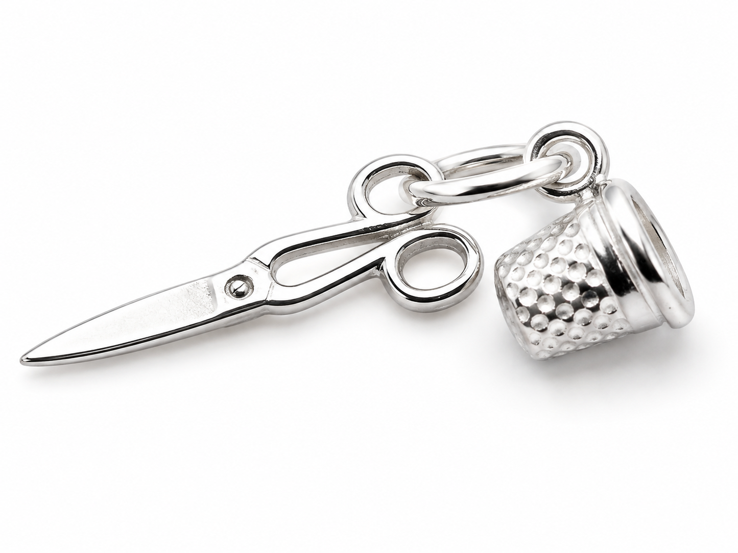 Sterling Silver 925 Scissors and Thimble Sewing Tailor Charm Pendant