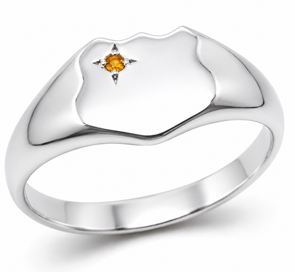 Solid Genuine Large Sterling Silver 925 Shield Yellow Citrine Signet Ring - Choose your size H to R