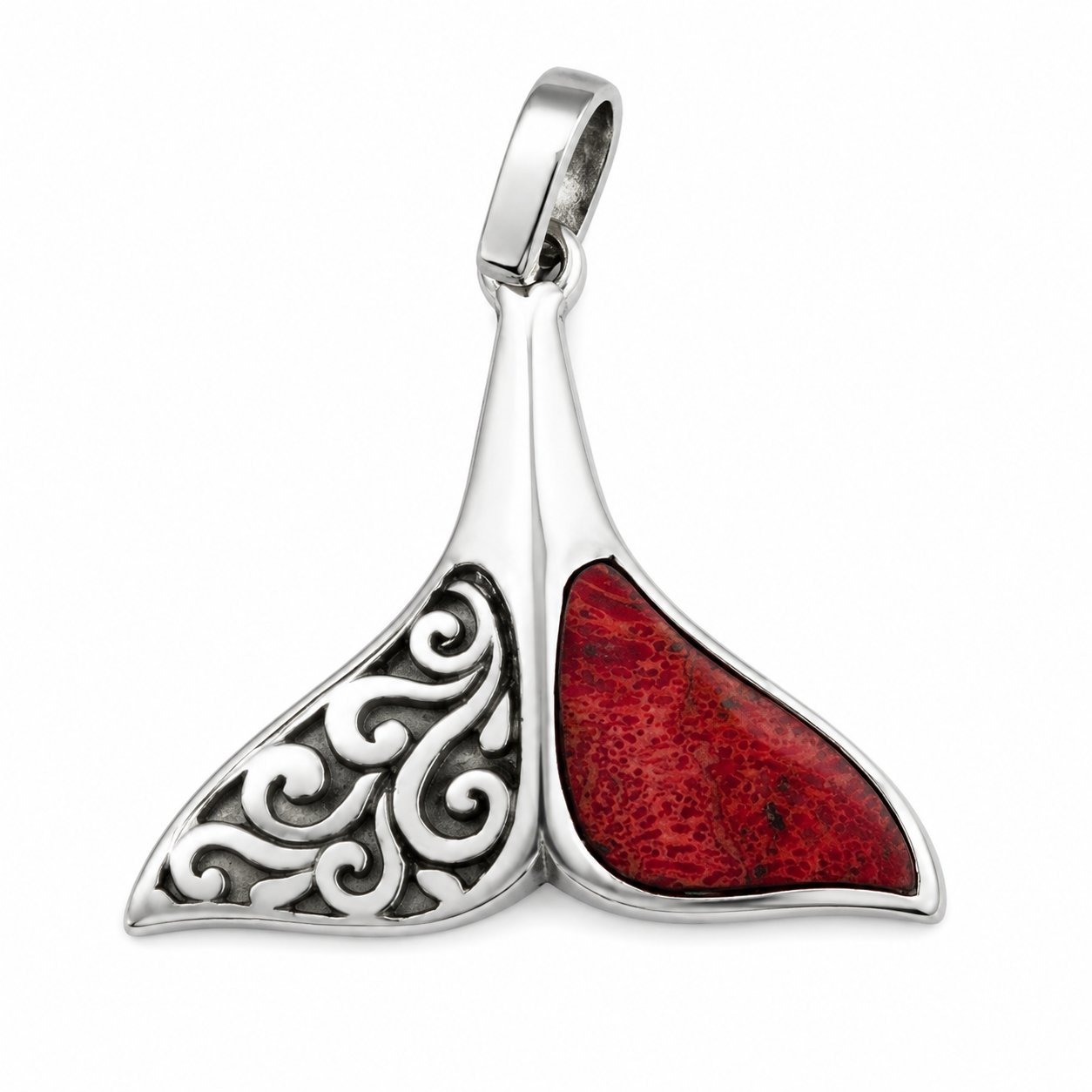 Sterling Silver 925 Amber Whale Tail Pendant Necklace Ocean Jewellery