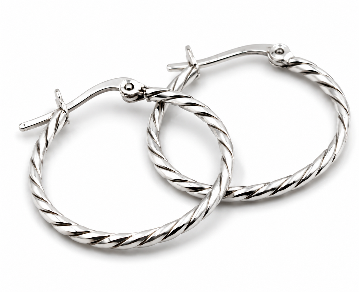Sterling Silver 925 Rope Hoop Earrings 25mm 1.6mm Tube