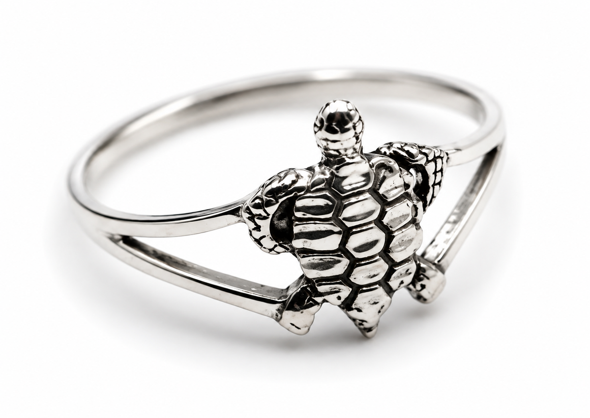 Size N 1/2 Genuine Sterling Silver 925 Solid Turtle Ring