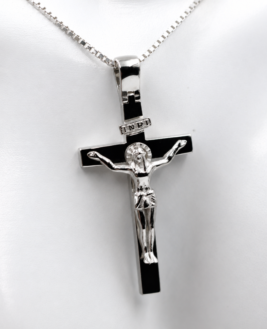 Sterling Silver 925 Solid Heavy Crucifix Cross Pendant Box Chain