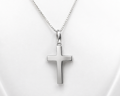 Sterling Silver 925 Solid Cross Pendant Box Chain