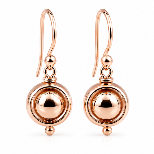 Kaedesigns, Genuine 9ct 9kt Yellow, Rose or White Gold Spinning Belcher Ball Drop Earrings