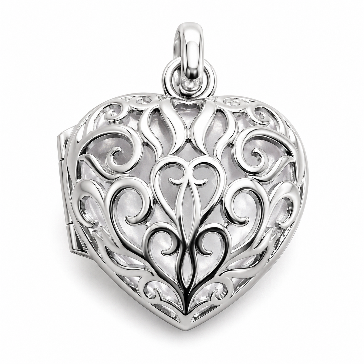 Genuine Sterling Silver 925 Heavy Filigree Heart Locket Pendant