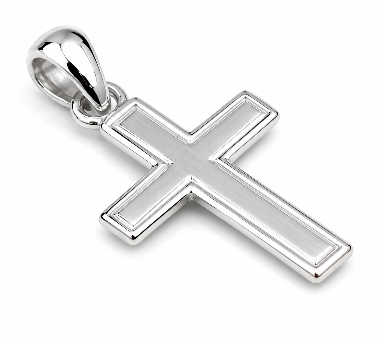 Sterling Silver 925 Flat Plain Cross with Border Line Cross Pendant