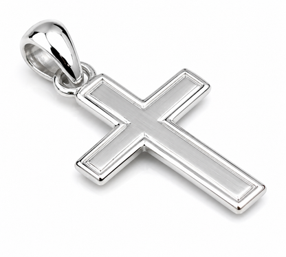 Sterling Silver 925 Flat Plain Cross with Border Line Cross Pendant