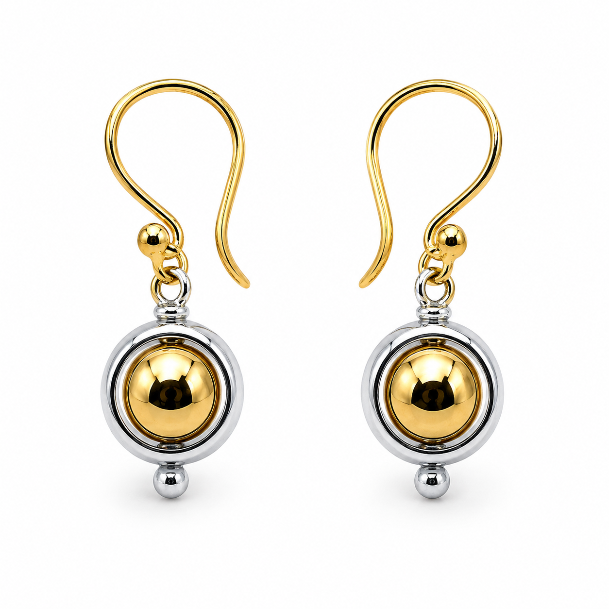 Kaedesigns 9k 9ct 375 Yellow & White Gold Spinner Belcher Ball Earrings