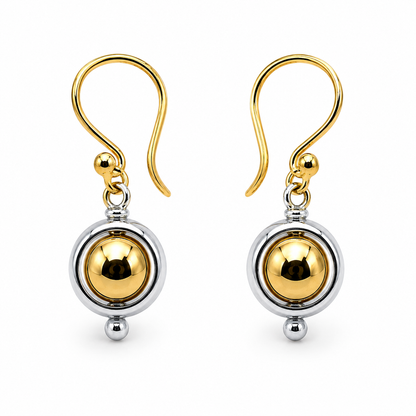 Kaedesigns 9k 9ct 375 Yellow & White Gold Spinner Belcher Ball Earrings