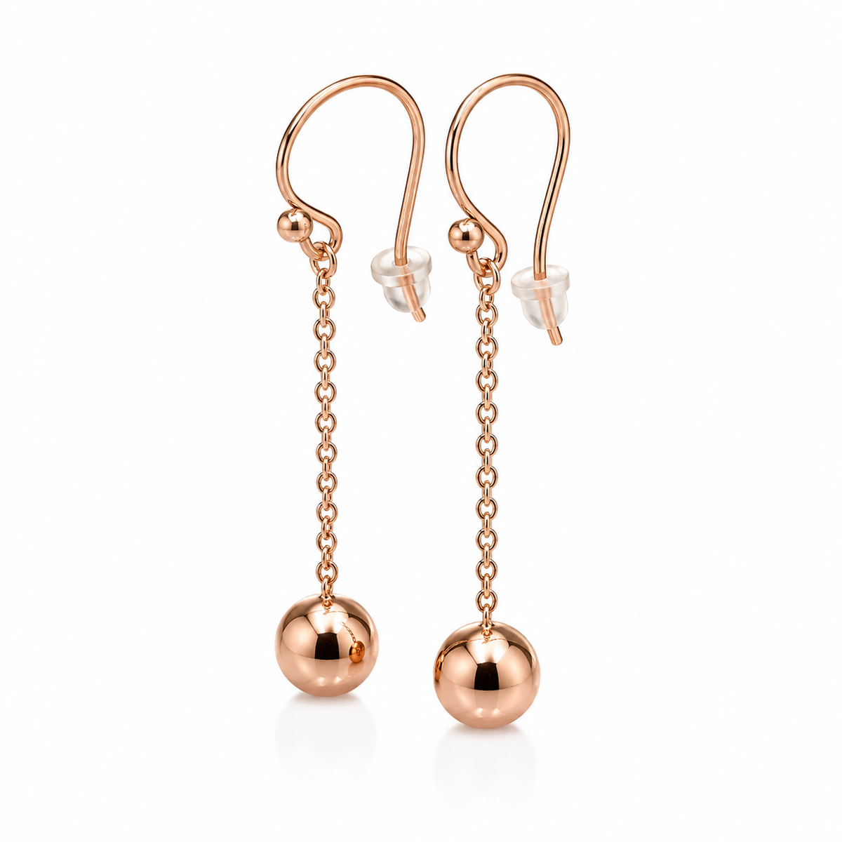 Genuine 9ct 9K 375 Rose Gold 10mm Ball Drop Chain Stud Earrings