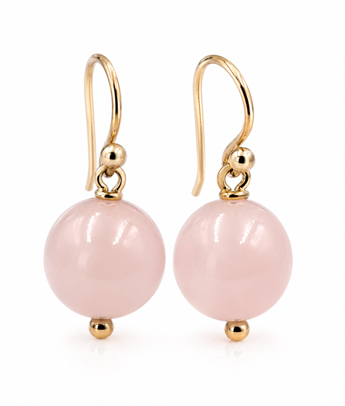 Genuine 9ct 9K 375 Yellow, Rose or White Gold 11mm or Sterling Silver Rose Quartz Hook Earrings
