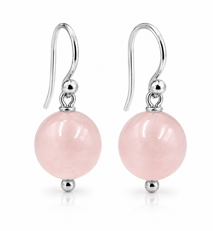 Genuine 9ct 9K 375 Yellow, Rose or White Gold 11mm or Sterling Silver Rose Quartz Hook Earrings