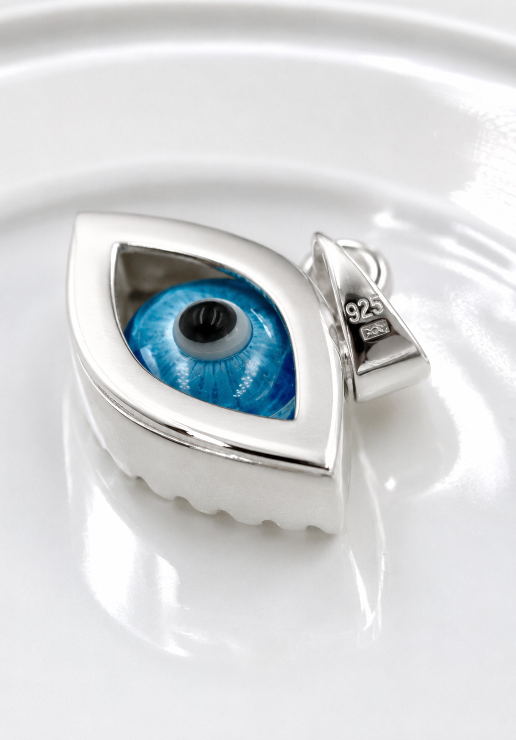 Genuine Sterling Silver 925 Greek CZ Mati Nazar Lucky Evil Eye Charm Pendant