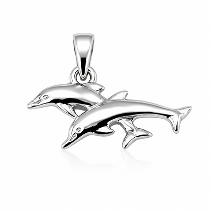 Genuine Sterling Silver 925 Double Two Dolphin Pendant