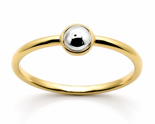 Genuine 9ct 9K 375 Yellow Gold & White Gold Ball 4mm Half Ball Ring - Choose your ring size H to P