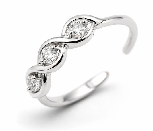 Genuine 925 Sterling Silver Cubic Zirconia Adjustable Swirl Toe Ring