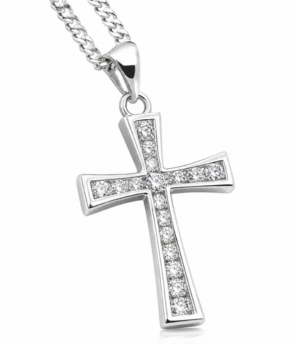 Sterling Silver 925 CZ Cross Pendant  + Necklace Chain