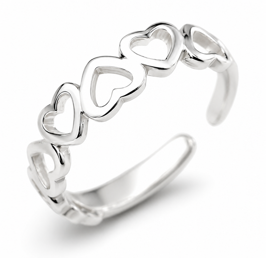 Sterling Silver 925 Delicate Adjustable Heart Toe Ring