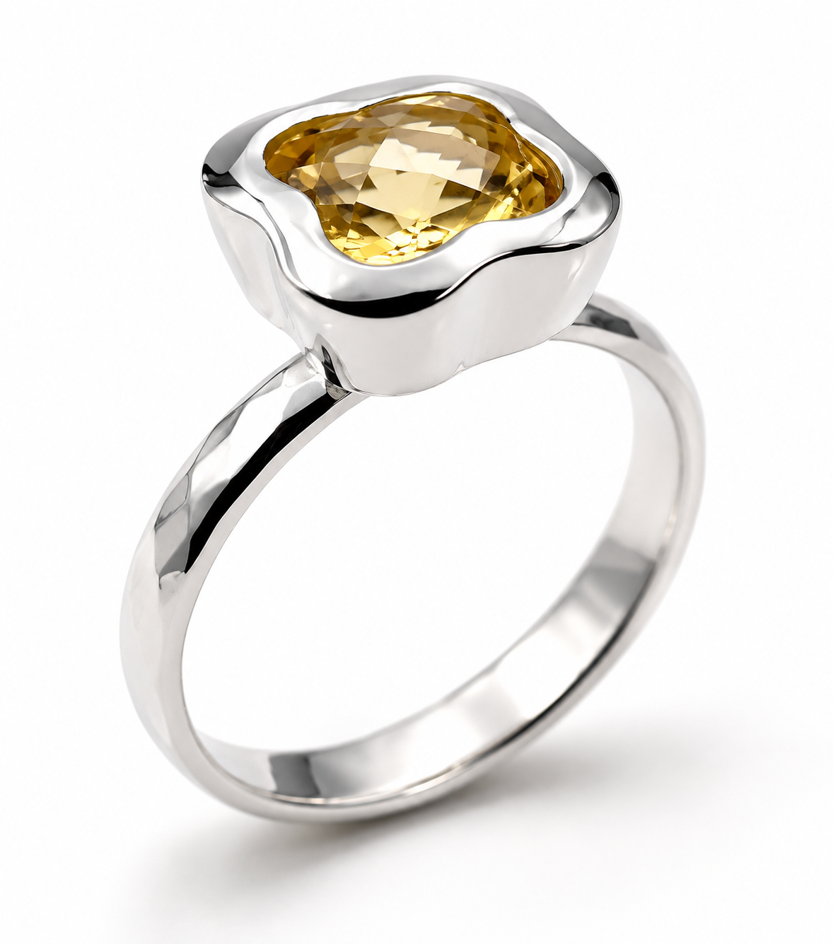 Size N Genuine Sterling Silver 925 Yellow Citrine Clover Ring