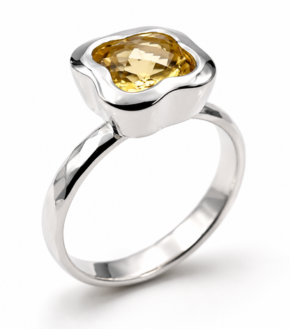 Size N Genuine Sterling Silver 925 Yellow Citrine Clover Ring