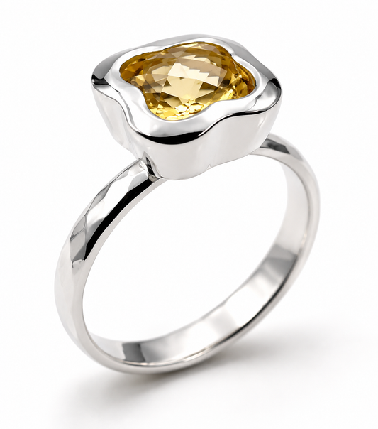 Size N Genuine Sterling Silver 925 Yellow Citrine Clover Ring