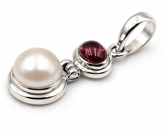 Genuine Sterling Silver 925 Freshwater Pearl & Tourmaline Pendant