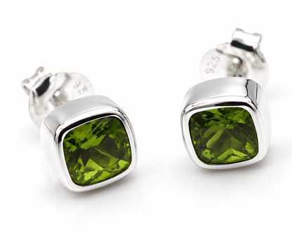 Genuine Sterling Silver 925 Peridot Stud Earrings