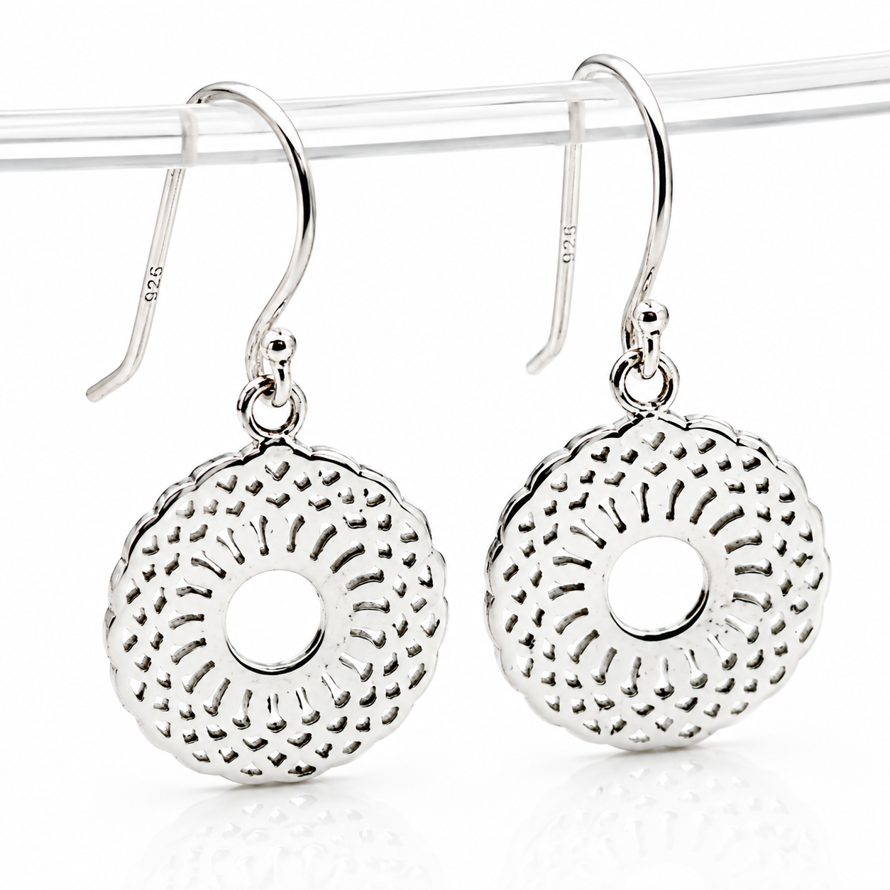 Genuine Sterling Silver 925 Patterned Circular Filigree Earrings - Last pair