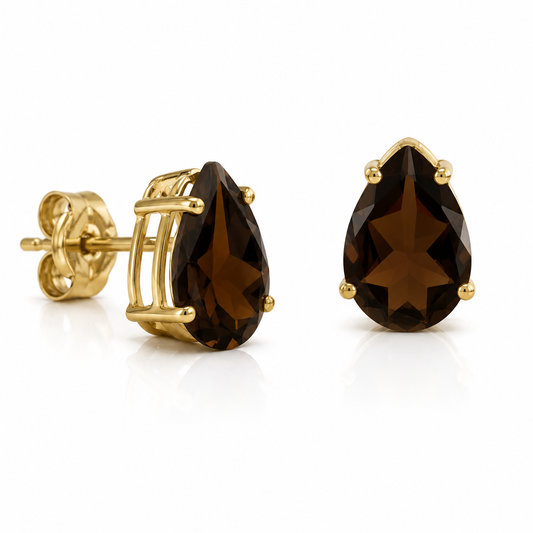 Genuine 9k 9ct Yellow Gold Natural Garnet Teardrop Pear Studs Earrings 8mm x 10mm