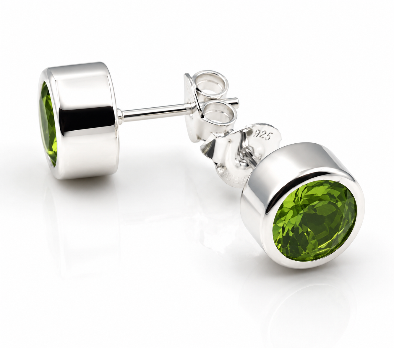 Genuine Sterling Silver 925 Solitaire Peridot Stud Earrings