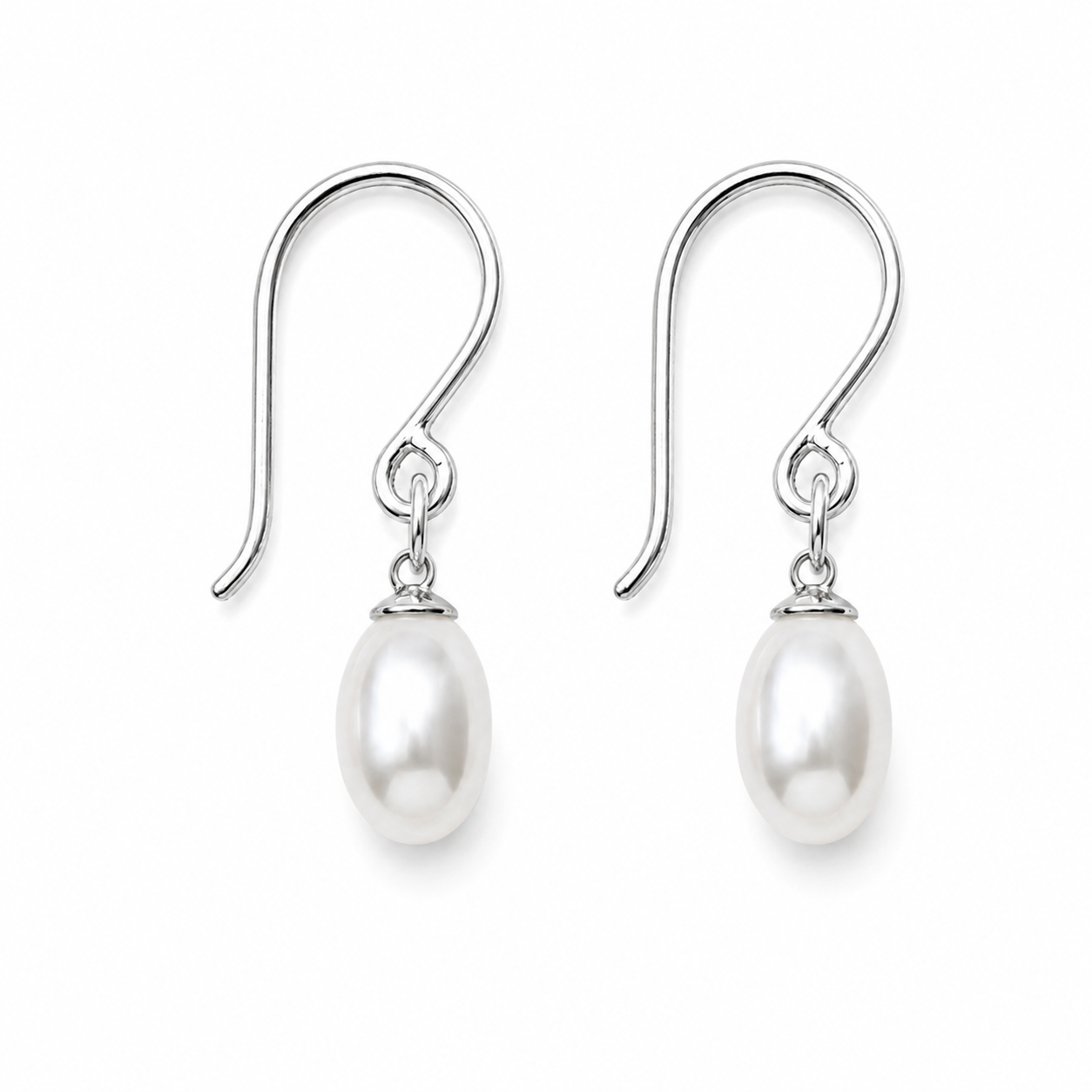 Sterling Silver 925 8.5mm Oval Freshwater Cultured Pearl Earrings