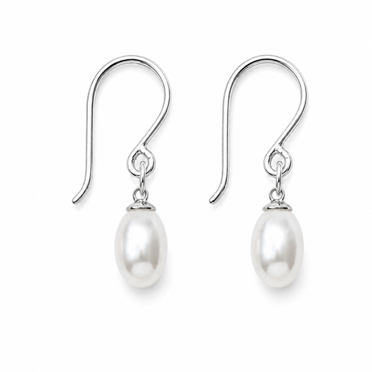 Sterling Silver 925 8.5mm Oval Freshwater Cultured Pearl Earrings