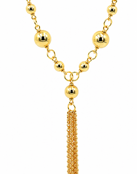 Kaedesigns 9ct 9K 375 Solid Yellow, Rose or White Gold Ball chain 55cm Belcher Curb link Necklace with tassels Chain