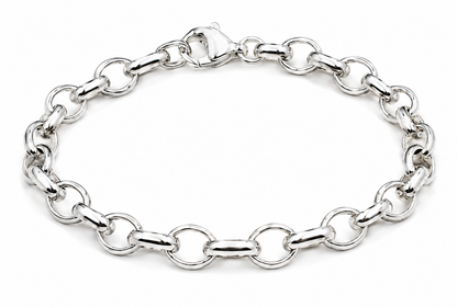 Sterling Silver 925 Oval Belcher Bracelet with Bolt Ring 20cm or 21cm