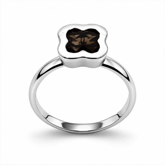 Size N Genuine Sterling Silver 925 Smoky Quartz Clover Ring