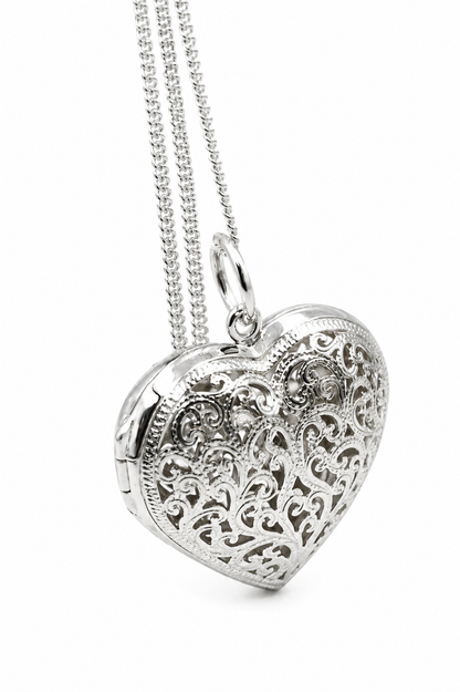 Sterling Silver 925 80cm Belcher Necklace & Filigree Heart Pendant