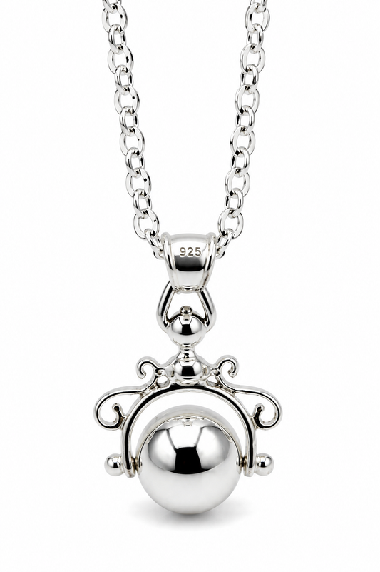 Kaedesign, Sterling Silver Chain Belcher 70cm Necklace & Ball Spinner Pendant
