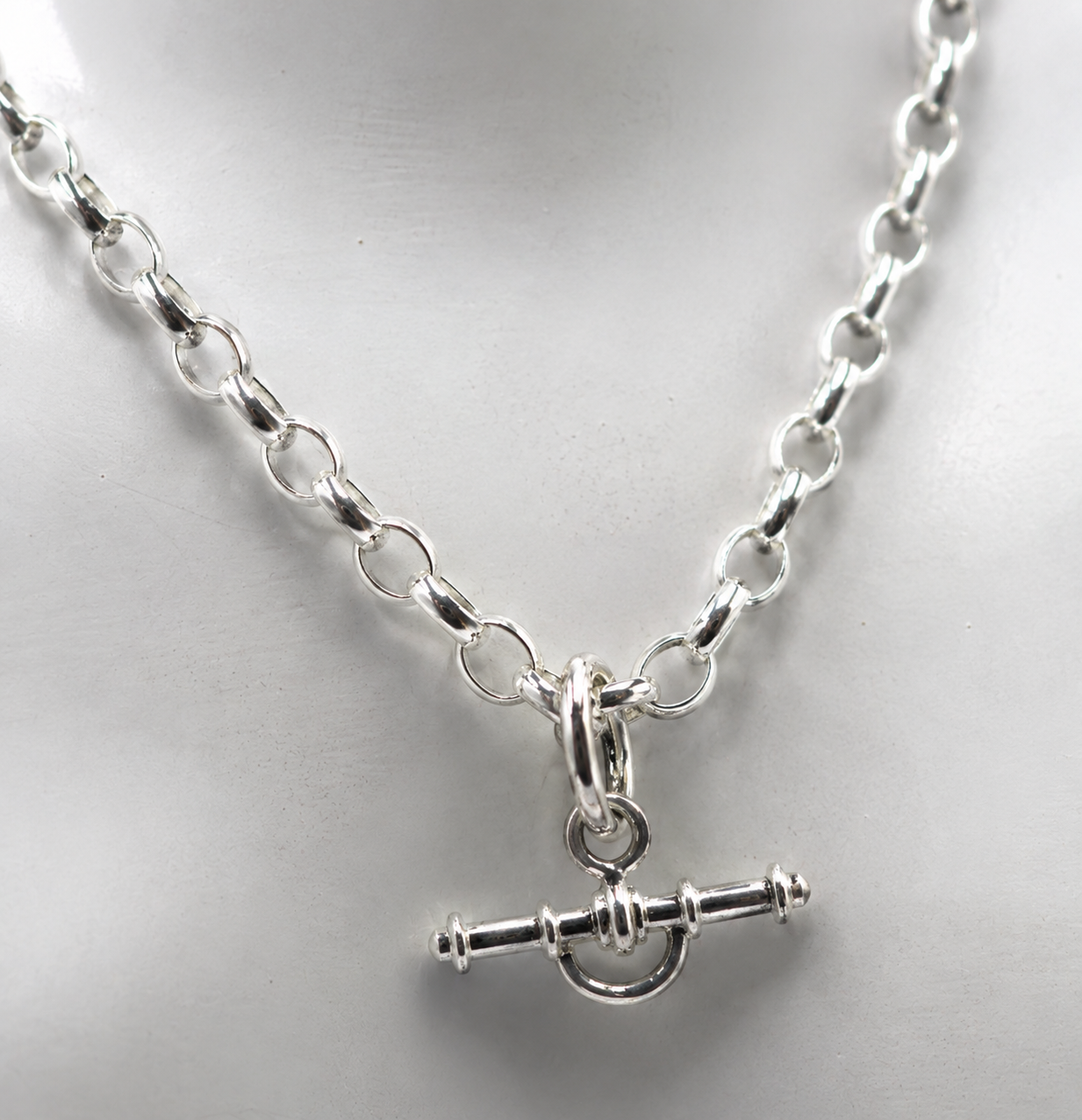 Sterling Silver 925 Belcher Fancy Oval Belcher Link FOB Chain Necklace