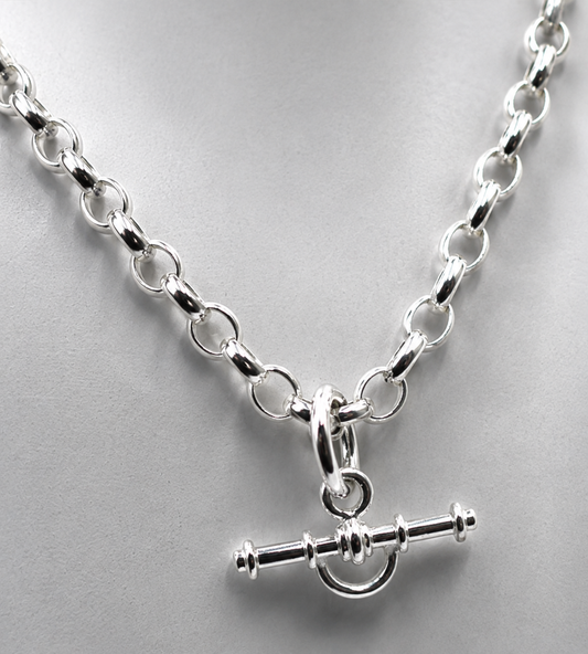Sterling Silver 925 Belcher Fancy Oval Belcher Link FOB Chain Necklace