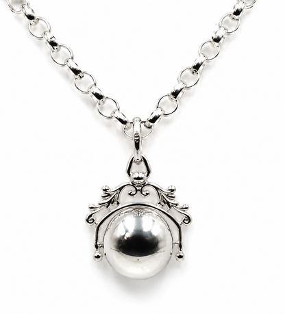 Sterling Silver 925 60cm Belcher Necklace & Filigree Spinner Ball Pendant
