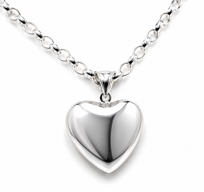 Sterling Silver 60cm Belcher Necklace & Large Bubble Heart Pendant
