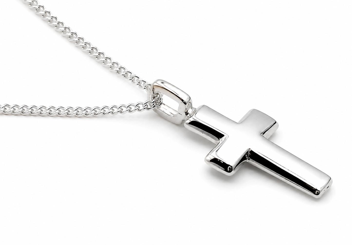 Sterling Silver 925 Small Cross Pendant +  Curb Necklace Chain