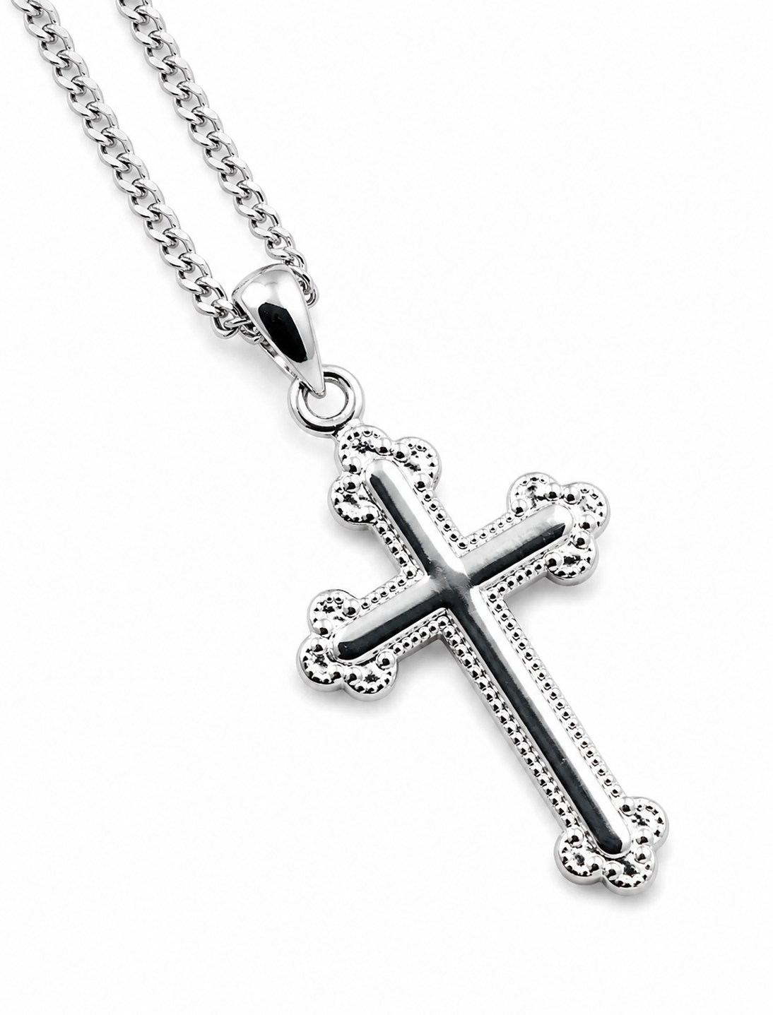 Sterling Silver 925 Cross Pendant  23mm x 15mm + Curb Necklace Chain