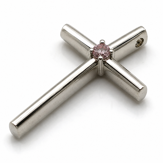 Genuine Sterling Silver 925 Cross Pink Sapphire Pendant