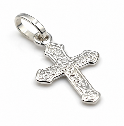 Genuine Small Sterling Silver 375 Delicate Fancy Cross Pendant