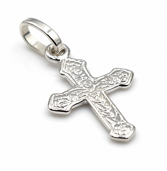 Genuine Small Sterling Silver 375 Delicate Fancy Cross Pendant