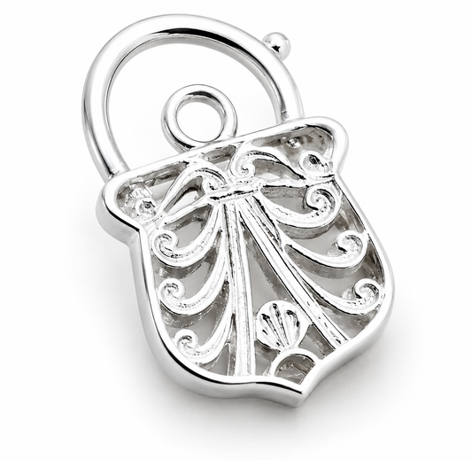 Genuine Sterling Silver Filigree 925 Fancy Filigree Padlock Pendant