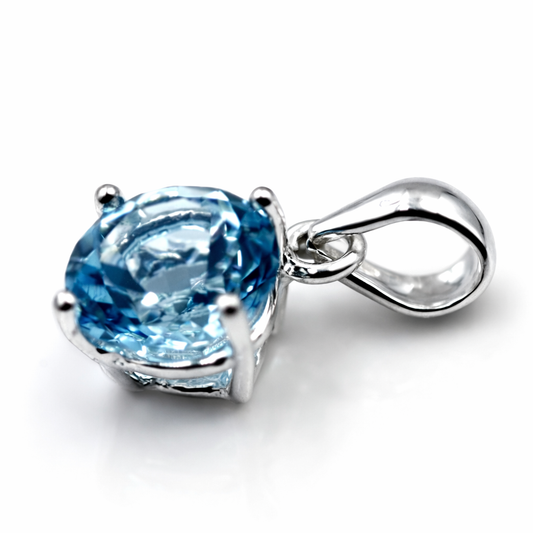 Genuine Sterling Silver 7mm Round Natural Blue Topaz Pendant Charm